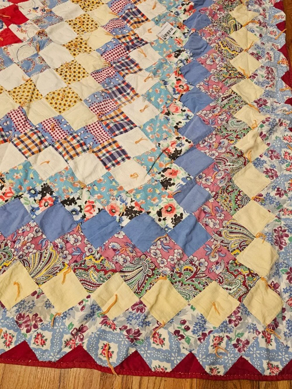 Vintage Antique Trip Around the World Hand Made QUILT Squares Diamonds